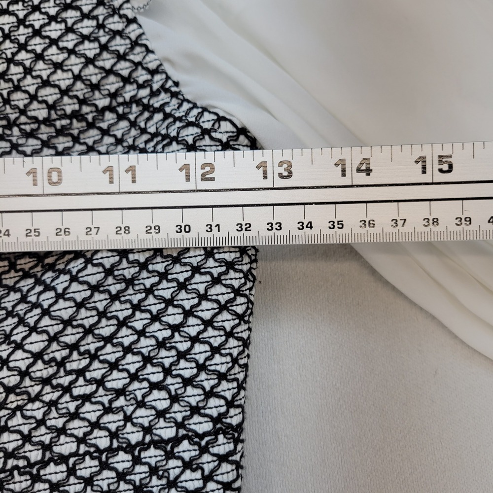 Alice + Olivia Blouse Womens XS White Black Smocked Bishop Sleeve Stitching - Picture 9 of 12